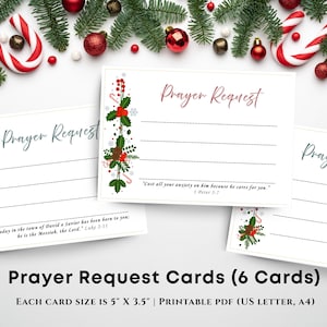 Printable Christmas Prayer Request Card, Christian Prayer Card template, Church Prayer Cards bundle, Bible study, Prayer Journal