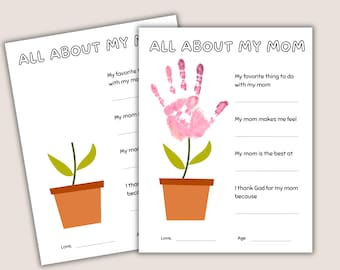 Mother's Day Handprint Craft, All About My Mom Printable, Kids Christian Mother's Day Activity, Sunday School Mother's Day Worksheet