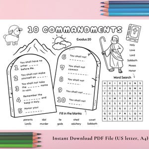 10 Gebote Aktivität Tischset für Kinder, druckbare Bibel Handwerk Färbung Seite, Zehn Gebote Sonntagsschulstunde, Exodus 20