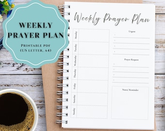 Weekly Prayer Planner Printable, Black and White Christian Prayer Journal Page, Prayer Request & Notes Organizer, Faith Planner