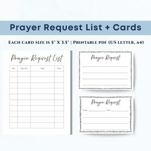 Black & White Prayer Request Cards, Christian Prayer Request List, Printable Church Prayer Request Log, Prayer Journal, Weekly Prayer sheet