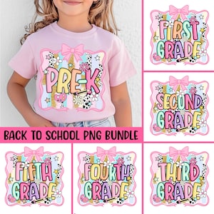 Back to School PNG Bundle, Preppy First Day of School Shirt Designs, Coquette Teacher Sublimation PNG, Girl Digital Download for T-Shirts