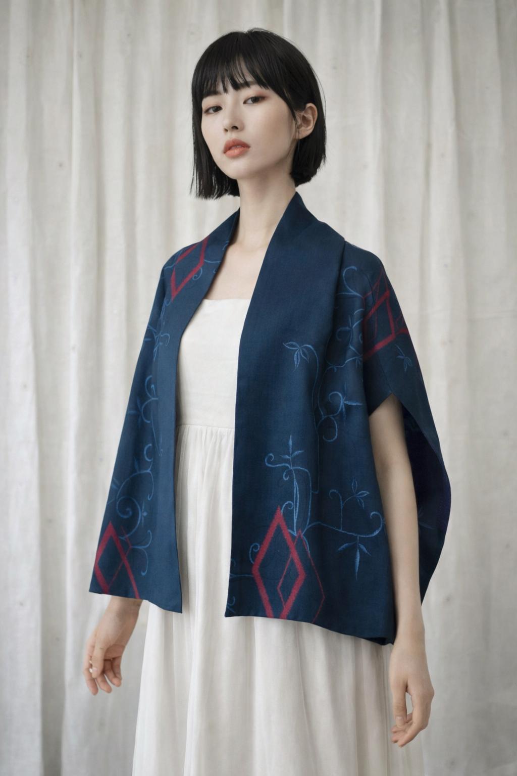 One-of-a-kind Reversible Haori Bolero Jacket – Navy & Purple Wool