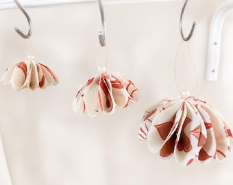 Japanese Hanging Kimono Fabric Flower Ornament Set, Vintage Textile Wall Art | Set of 3