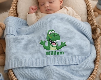 Custom Rex Embroidered Baby Blanket, Personalized Name Disney Toy Story Blanket, Woody Buzz Lightyear Jessie Slinky Gift For Newborn
