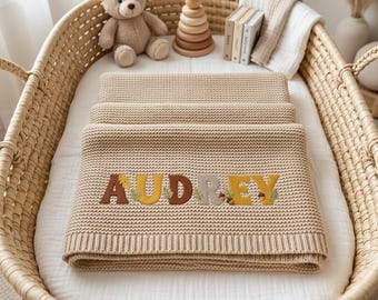 Custom Fall Chestnut Embroidered Baby Blanket, Personalized Name Newborn Gift, Custom Baby Gift, Flower Design Blanket, Baby Blanket