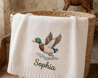 Custom Mallard Duck Embroidered Nursery Blanket, Personalized Name Baby Blanket, Baby Boy Gift, Gift for Baby, Keepsake Newborn
