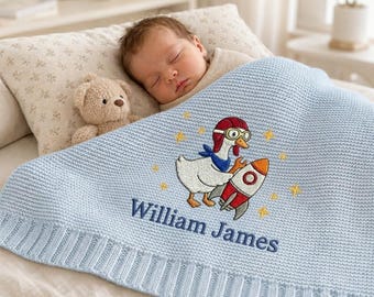 Custom Rocket Scientist Embroidered Baby Blanket, Personalized Name Funny Silly Goose Blanket, Gift For Newborn, Space Lover Gift