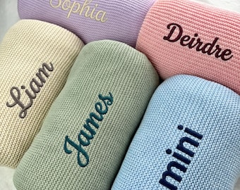Custom Name Baby Blanket Embroidered, Personalized Text Knit Throw, Newborn Blanket, Baby Shower Nursery Keepsake, Newborn Gift For Baby