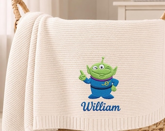 Custom Aliens Embroidered Baby Blanket, Personalized Name Disney Toy Story Blanket, Woody Buzz Lightyear Jessie Slinky Gift For Newborn