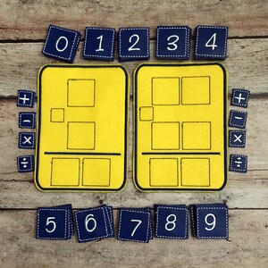 Felt math activity set for teaching addition, subtraction, multiplication, and division in the classroom or at home