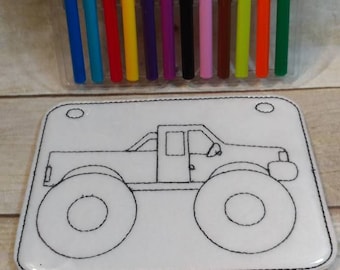 Reusable Monster Truck vinyl coloring picture for kids