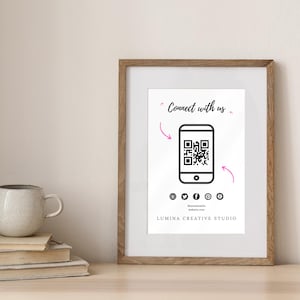 Schließen Sie sich mit uns an QR-Code Zeichen Bearbeitbare Canva Vorlage für Social Media Kontakt Poster Business Insert Card Printable Download