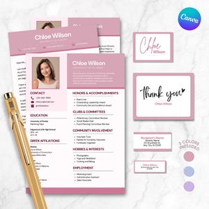 Editable Pink Sorority Packet Rush Resume Template Cute Canva Design with Photo Sorority Recruitment Cover Letter Resume Template Kit