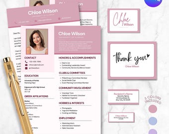 Bearbeitbare Rosa Sorority Packet Rush Lebenslauf Vorlage Niedliches Canva Design mit Foto Sorority Einstellung Anschreiben Resume Template Kit