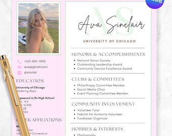 Bearbeitbare niedliche rosa grüne Sorority-Lebenslaufvorlage, Canva-Design mit Foto, Sorority-Rekrutierungsanschreiben, Rush-Lebenslauf, Sorority-Paket