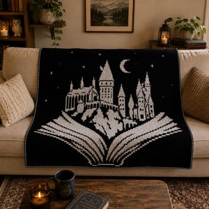 Fantasi Boklig Mosaik Virkad Filt Mönster Slott Harry Potter Inspirerad