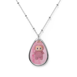La bubu Charm Oval Necklace, Gift, Pink Pendant Necklace, Statement Jewelry, Adorable Gift, La bubu collectors