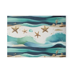 Coastal Glass Cutting Board - Personalized Cheese Board, Nautical Serving Platter, Custom Beach Kitchen Decor, Ocean Theme Hostess Gift, Sea