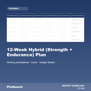 Hybrid Training Plan Spreadsheet | 12 Week Strength and Endurance Program | Hyrox Runner Lifter Training Tracker Excel Google Sheets
