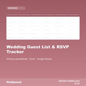 Spreadsheet voor gastenlijst bruiloft | RSVP-tracker sjabloon | Maaltijdkeuzes | Dieetwensen | Gastenlijst dag/avond | Bruiloftplanner Excel | Google Sheets