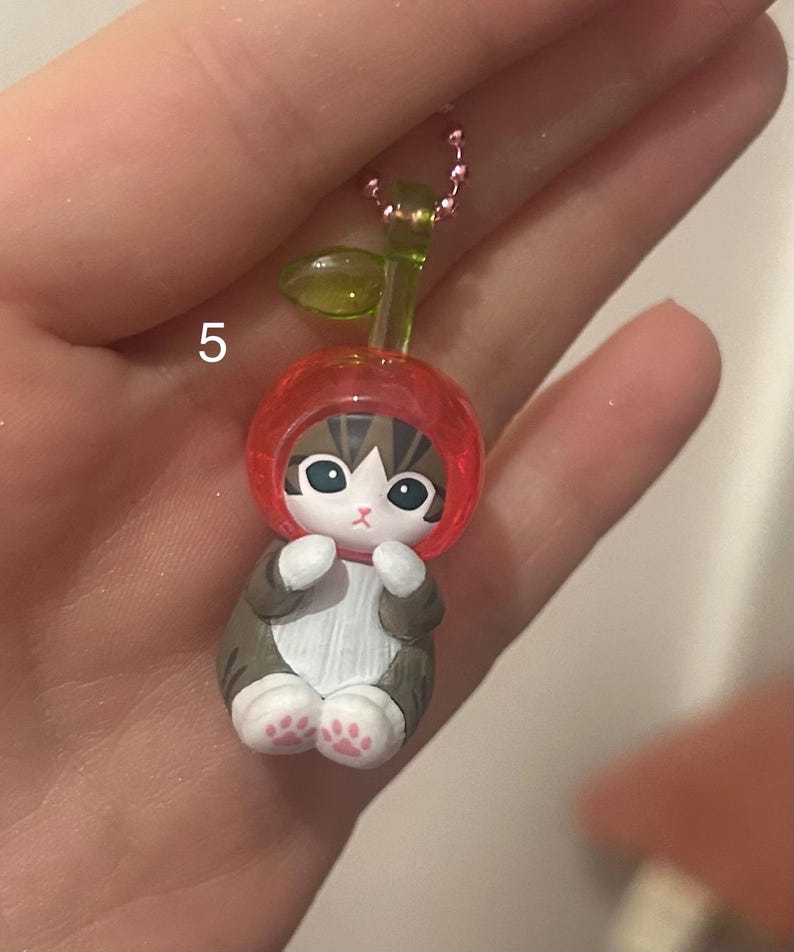 NEW | Mofusand cherries cat key chains - Kawaii - Japan - Cute Toy - Gashapon - Gacha - rare figure immagine 3