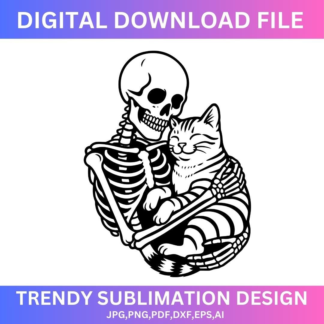 Skeleton Hugging Cat SVG PNG, Cute Halloween Skeleton and Cat Art ...