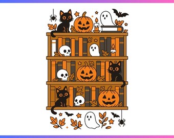 Spooky bookshelf PNG SVG,Boo Ghost Reading Book,Halloween book png,Teacher Halloween Svg,Book Lover,library png, ghost reading png,Cricut