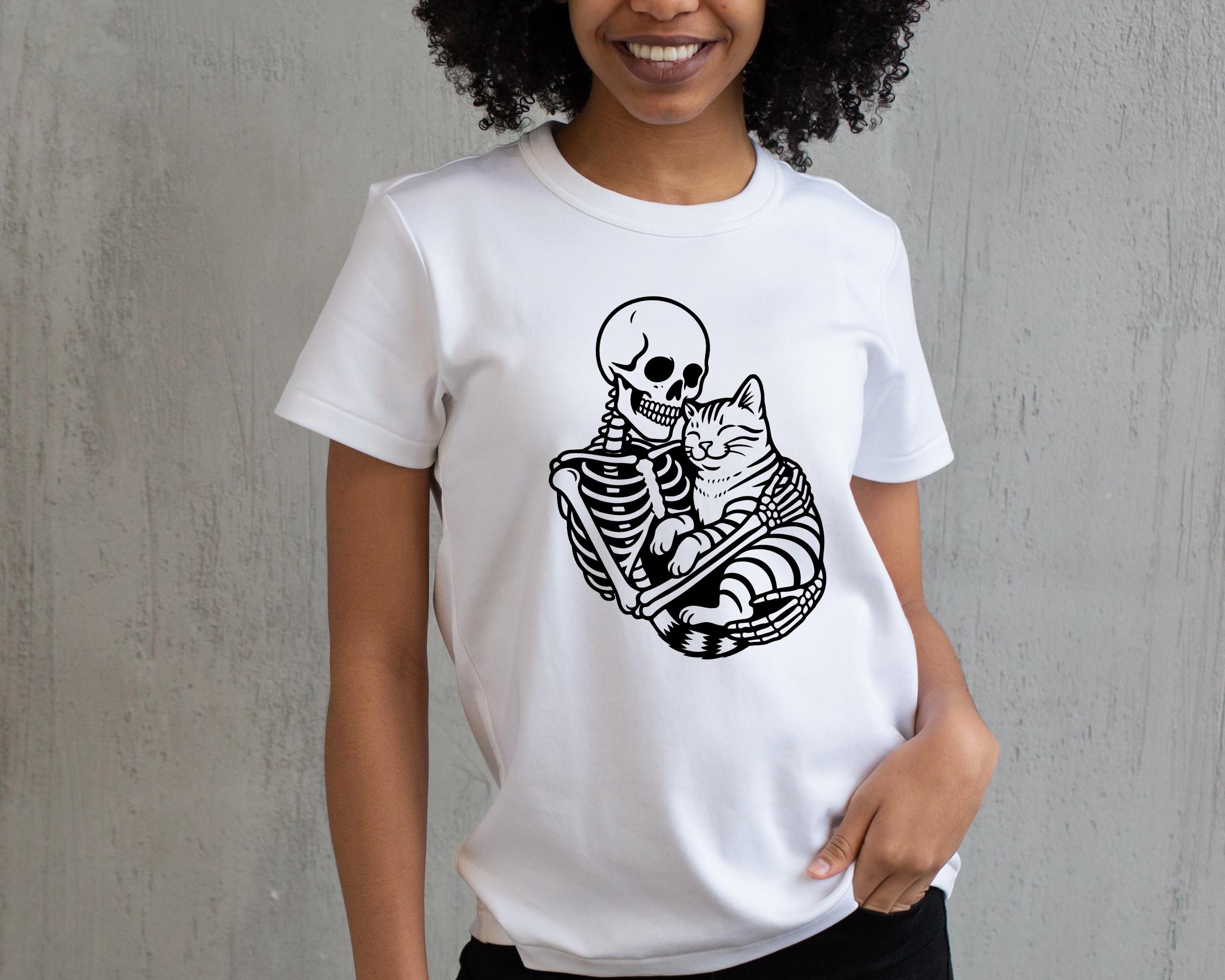 Skeleton Hugging Cat SVG PNG, Cute Halloween Skeleton and Cat Art ...