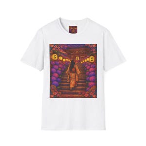 Japanese Lanterns Unisex Softstyle T-Shirt, Bohemian Tee, Gift for Her, Graphic Shirt, Summer Fashion, Festival Wear, Casual Outfit