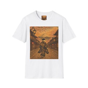 Japan Sunset Unisex Softstyle T-Shirt | Kimono Design, Casual Wear, Travel Gift, Art Lover's Apparel, Unique Graphic Tee