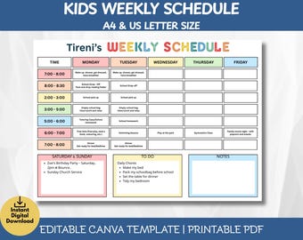 Editable Kids Weekly Planner | Weekly Schedule Organizer, School Checklist, Chore & Activity Chart, Printable Routine Template | PDF