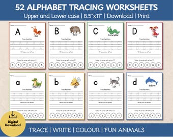 Alphabet Tracing Worksheets: Uppercase and Lowercase letters | Handwriting Practice for Preschool Kindergarten (PDF Download)