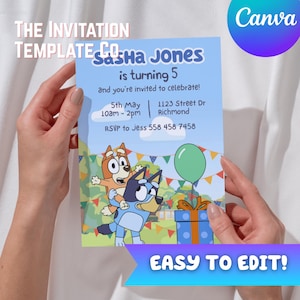 Editable Bluey Birthday Party Invitation Template - personalized with Canva