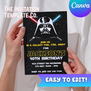 Editable Star Wars Birthday Party Invitation Template - personalized with Canva