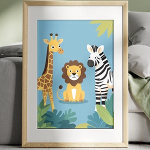 Kinder Dschungeltiere Poster II, Giraffe Löwe Zebra Cartoon Wandkunst, Kinderzimmer Dekor, skandinavischen Stil, Wand Kunst Druck und Schiff