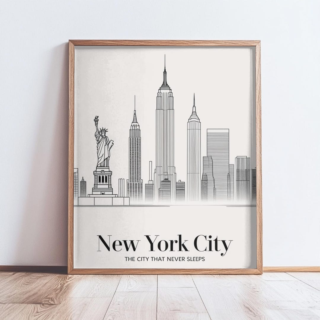 NYC Skyline Line Art Print: Minimalist New York City Poster - Etsy