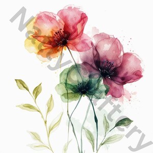 10 Clip Art de Flores Diversas, Impressão de Flores, Clipart de Aquarela para Imprimir, JPGs de Alta Qualidade, Download Digital, Arte em Papel, Diário de Junções