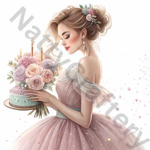 7 Birthday Girls Clipart Party Clipart, Printable Watercolour Clip Art, High Quality JPG Paper Craft Junk Journals, Birthday Card Decor JPGs