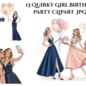 13 Birthday Girls Clipart Party Clipart, Printable Watercolour Clip Art, High Quality JPG Paper Craft Junk Journals, Birthday Card Decor JPG