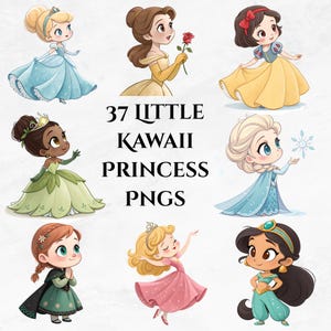 Princess PNG Bundle, Watercolor Princess Clipart,  Cute Cartoon Princess Clipart, Cute Girl Princesses PNGs Set for Crafts Birthday & Cards
