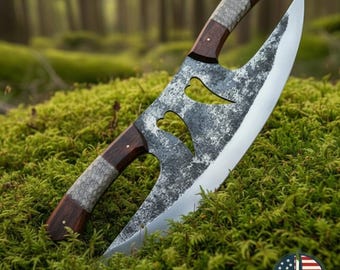 Custom Handmade Viking Style Pizza Cutter – Full Tang High Carbon Steel Blade with Wood & Steel Handle – Unique Collectible Kitchen Tool or