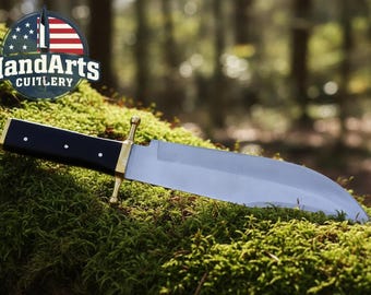 Faca Bowie artesanal personalizada em aço D2, lâmina afiada como navalha de 15,5" a 11" - Faca de caça integral com guarda em latão - Bainha de couro grátis