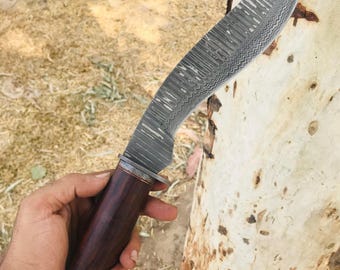 Custom Handmade Damascus Kukri Knife with Leather Sheath