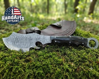 Custom Handmade Damascus Steel Hunting Knife With Free Leather Sheath