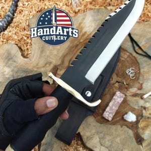 Custom Handmade Rambo Survival Bowie Knife – Full Tang High Carbon Steel Blade  – Tactical Hunting & Outdoor Knife