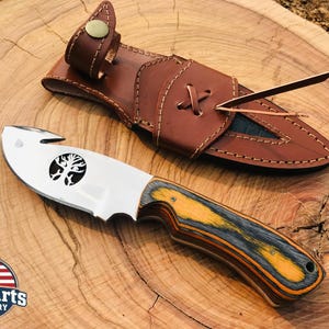 Custom Handmade High Carbon Steel Guthook Knife with Premium Leather Sheath