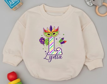 Personalised Mardi Gras Baby Romper, Baby girl bodysuit, Toddler mardi gras, Cute Mardi Gras Baby Outfit Gift