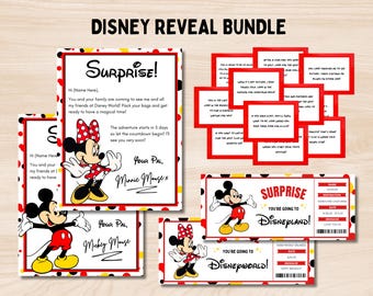 Disneyland Disneyworld Reveal Bundle Gift, Surprise Trip Reveal, Theme Park Tickets, Scavenger Hunt, Letters from Mickey and Minnie