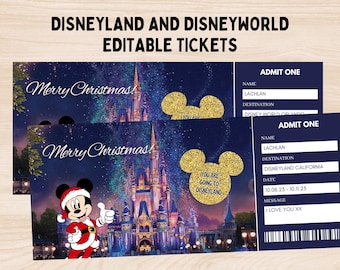 Christmas Surprise Disneyland Ticket | Disneyworld Ticket | Editable Ticket, Surprise Reveal Ticket Gift | Disneyland Gift Ticket Keepsake